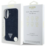 Husa pentru iPhone 16, Guess Denim Triangle Logo MagSafe (GUHMP16SRJFWTLB), albastru