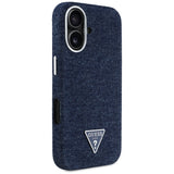 Husa pentru iPhone 16, Guess Denim Triangle Logo MagSafe (GUHMP16SRJFWTLB), albastru