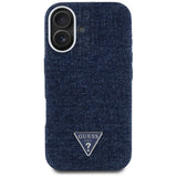 Husa pentru iPhone 16, Guess Denim Triangle Logo MagSafe (GUHMP16SRJFWTLB), albastru