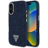 Husa pentru iPhone 16, Guess Denim Triangle Logo MagSafe (GUHMP16SRJFWTLB), albastru