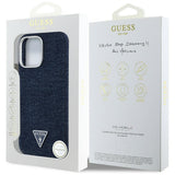 Husa pentru iPhone 16 Pro, Guess Denim Triangle Logo MagSafe (GUHMP16LRJFWTLB), albastru