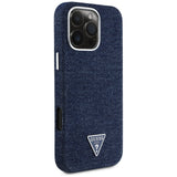 Husa pentru iPhone 16 Pro, Guess Denim Triangle Logo MagSafe (GUHMP16LRJFWTLB), albastru