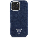 Husa pentru iPhone 16 Pro, Guess Denim Triangle Logo MagSafe (GUHMP16LRJFWTLB), albastru