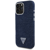 Husa pentru iPhone 16 Pro, Guess Denim Triangle Logo MagSafe (GUHMP16LRJFWTLB), albastru