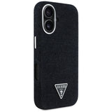 Husa pentru iPhone 16, Guess Denim Triangle Logo MagSafe (GUHMP16SRJFWTLK), negru