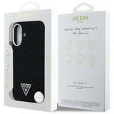 Husa pentru iPhone 16, Guess Denim Triangle Logo MagSafe (GUHMP16SRJFWTLK), negru