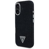 Husa pentru iPhone 16, Guess Denim Triangle Logo MagSafe (GUHMP16SRJFWTLK), negru