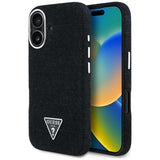 Husa pentru iPhone 16, Guess Denim Triangle Logo MagSafe (GUHMP16SRJFWTLK), negru