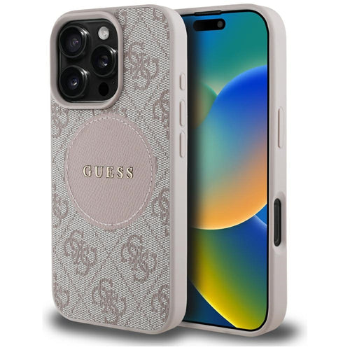 Husa pentru iPhone 16 Pro, Guess 4G Circle Classic Logo MagSafe (GUHMP16LP4PGRSGP), roz