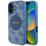 Husa pentru iPhone 16, Guess 4G Circle Classic Logo MagSafe (GUHMP16SP4PGRSGB), albastru