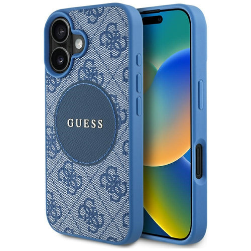 Husa pentru iPhone 16, Guess 4G Circle Classic Logo MagSafe (GUHMP16SP4PGRSGB), albastru