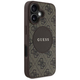 Husa pentru iPhone 16, Guess 4G Circle Classic Logo MagSafe (GUHMP16SP4PGRSGW), maro