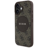 Husa pentru iPhone 16, Guess 4G Circle Classic Logo MagSafe (GUHMP16SP4PGRSGW), maro