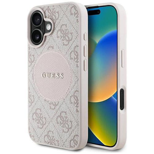 Husa pentru iPhone 16, Guess 4G Circle Classic Logo MagSafe (GUHMP16SP4PGRSGP), roz