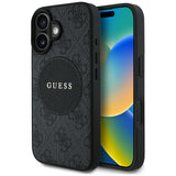 Husa pentru iPhone 16, Guess 4G Circle Classic Logo MagSafe (GUHMP16SP4PGRSGK), negru