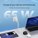 Incarcator retea Techsuit Premium PentaXPower (CHC2), Type-C Cable Included, 3x USB QC 3.0, 2x Type-C PD 20W, 65W, 1m, alb