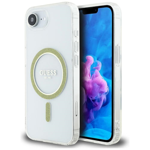 Husa pentru iPhone 16e, Guess IML Glitter Circle MagSafe (GUHMPSE4HFGERET), transparenta