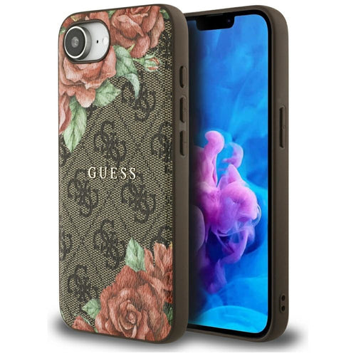 Husa pentru iPhone 16e, Guess Hardcase 4G Flower Print MagSafe (GUHMPSE4P4ROPEMCW), maro