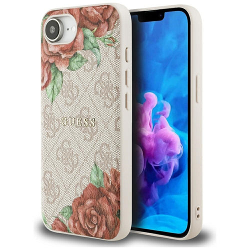 Husa pentru iPhone 16e, Guess Hardcase 4G Flower Print MagSafe (GUHMPSE4P4ROPEMCP), roz
