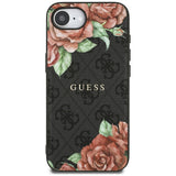 Husa pentru iPhone 16e, Guess Hardcase 4G Flower Print MagSafe (GUHMPSE4P4ROPEMCK), negru