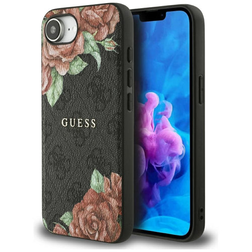 Husa pentru iPhone 16e, Guess Hardcase 4G Flower Print MagSafe (GUHMPSE4P4ROPEMCK), negru