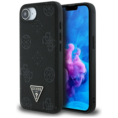 Husa pentru iPhone 16e, Guess Peony Grained Hot Stamp Triangle Logo MagSafe (GUHMPSE4PGBTMK), negru