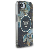 Husa pentru iPhone 16e, Guess IML Metal Glitter Flowers Triangle MagSafe (GUHMPSE4HFLPEDK), negru