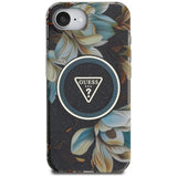 Husa pentru iPhone 16e, Guess IML Metal Glitter Flowers Triangle MagSafe (GUHMPSE4HFLPEDK), negru