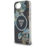 Husa pentru iPhone 16e, Guess IML Metal Glitter Flowers Triangle MagSafe (GUHMPSE4HFLPEDK), negru