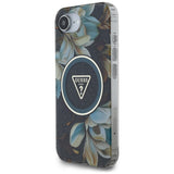 Husa pentru iPhone 16e, Guess IML Metal Glitter Flowers Triangle MagSafe (GUHMPSE4HFLPEDK), negru