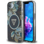 Husa pentru iPhone 16e, Guess IML Metal Glitter Flowers Triangle MagSafe (GUHMPSE4HFLPEDK), negru