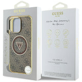Husa pentru iPhone 16 Pro Max, Guess IML Metal Glitter 4G Circle Triangle MagSafe (GUHMP16XHG4PRTGW), maro