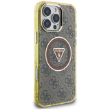 Husa pentru iPhone 16 Pro Max, Guess IML Metal Glitter 4G Circle Triangle MagSafe (GUHMP16XHG4PRTGW), maro