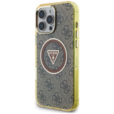 Husa pentru iPhone 16 Pro Max, Guess IML Metal Glitter 4G Circle Triangle MagSafe (GUHMP16XHG4PRTGW), maro
