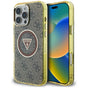 Husa pentru iPhone 16 Pro Max, Guess IML Metal Glitter 4G Circle Triangle MagSafe (GUHMP16XHG4PRTGW), maro