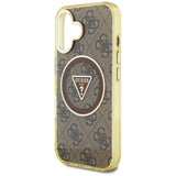 Husa pentru iPhone 16, Guess IML Metal Glitter 4G Circle Triangle MagSafe (GUHMP16SHG4PRTGW), maro