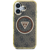 Husa pentru iPhone 16, Guess IML Metal Glitter 4G Circle Triangle MagSafe (GUHMP16SHG4PRTGW), maro
