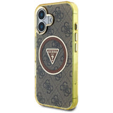 Husa pentru iPhone 16, Guess IML Metal Glitter 4G Circle Triangle MagSafe (GUHMP16SHG4PRTGW), maro