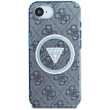 Husa pentru iPhone 16e, Guess IML Metal Glitter 4G Circle Triangle MagSafe (GUHMPSE4HG4PRTGB), albastru