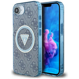 Husa pentru iPhone 16e, Guess IML Metal Glitter 4G Circle Triangle MagSafe (GUHMPSE4HG4PRTGB), albastru