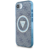Husa pentru iPhone 16e, Guess IML Metal Glitter 4G Circle Triangle MagSafe (GUHMPSE4HG4PRTGB), albastru