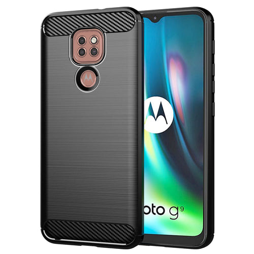 Husa pentru Motorola Moto E7 Plus, Techsuit Carbon Silicone, negru