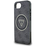 Husa pentru iPhone 16e, Guess IML Metal Glitter 4G Circle Triangle MagSafe (GUHMPSE4HG4PRTGK), negru