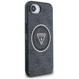 Husa pentru iPhone 16e, Guess IML Metal Glitter 4G Circle Triangle MagSafe (GUHMPSE4HG4PRTGK), negru