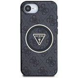 Husa pentru iPhone 16e, Guess IML Metal Glitter 4G Circle Triangle MagSafe (GUHMPSE4HG4PRTGK), negru