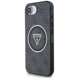 Husa pentru iPhone 16e, Guess IML Metal Glitter 4G Circle Triangle MagSafe (GUHMPSE4HG4PRTGK), negru