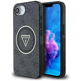 Husa pentru iPhone 16e, Guess IML Metal Glitter 4G Circle Triangle MagSafe (GUHMPSE4HG4PRTGK), negru