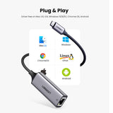 Adaptor UGREEN Ethernet Adapter CM199 (50737), USB-C to RJ45 LAN Port, Plug & Play, LED, 1000Mbps, 1Gb/s, Gri