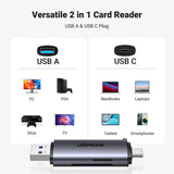 Adaptor UGREEN, Card Reader Cm185 50706 OTG USB-C to SD TF Card Plug Play 5gb S 2tb Koff A3d2de, Gri