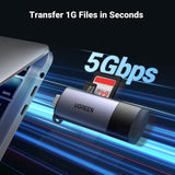 Adaptor UGREEN, Card Reader Cm185 50706 OTG USB-C to SD TF Card Plug Play 5gb S 2tb Koff A3d2de, Gri